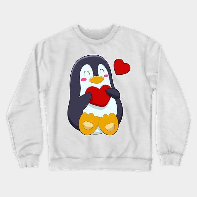 Penguin with Heart Crewneck Sweatshirt by Markus Schnabel